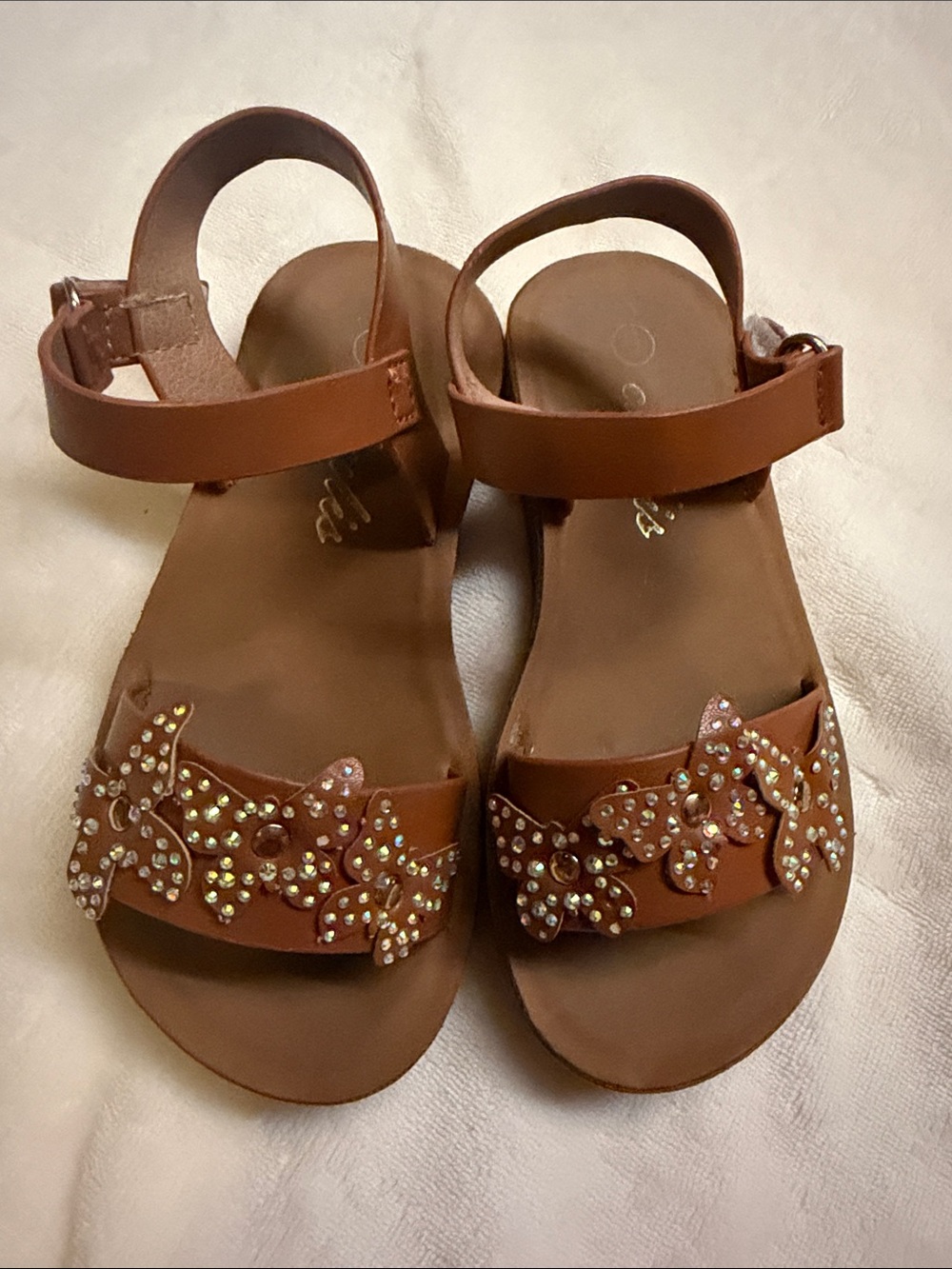 Brown Jeweled Floral Strap Sandals